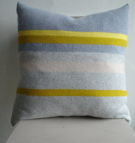 Lambswool Palest Grey, Steel Grey,Pale Pink, Sunflower and Sunshine Yellow Striped Cushion