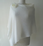 Geelong Lambswool Fine Knit Poncho Soft White