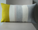 Lambswool Creamy White, Palest Grey and Yellow Striped Cushion