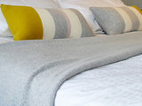 Lambswool Creamy White, Palest Grey and Yellow Striped Cushion