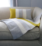 Lambswool Creamy White, Palest Grey and Deep Yellow Striped Throw